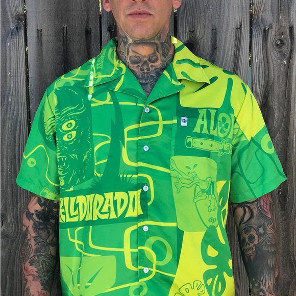 Alohell Creature From The Black Lagoon Hawaiian Tiki Surf Mod Green Shirt - Sz M - Picture 3 of 3